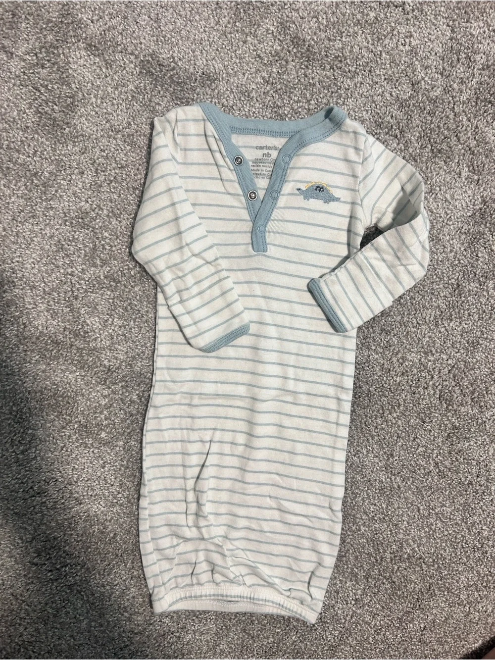 Striped Baby Gown in White and Light Blue